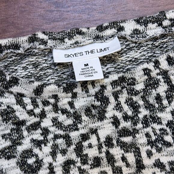 Skyes The Limit Twist Front Woman Animal Print Textured Sweater Gold Thread Sz M - Picture 3 of 8